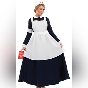 Victorian Nurse  Navy and White Theater Dress